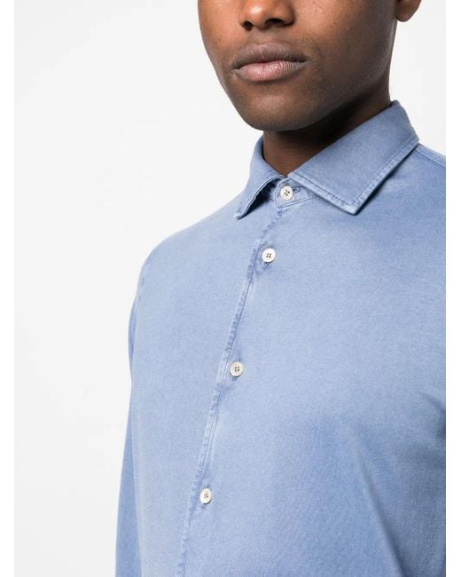 Fedeli Blue Long-Sleeve Cotton Shirt for men