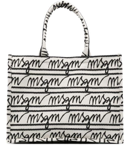 MSGM Black Jacquard-logo Motif Tote Bag