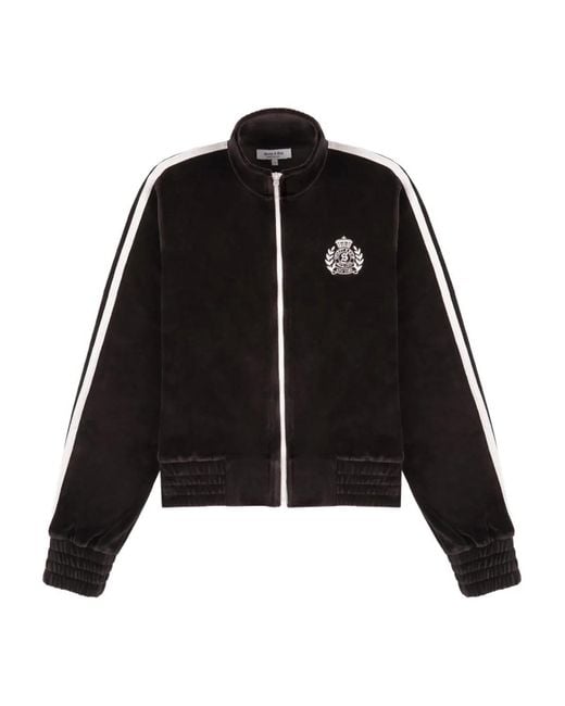 Sporty & Rich Black Ny Crest Elio Striped Zip-Up Track Jacket