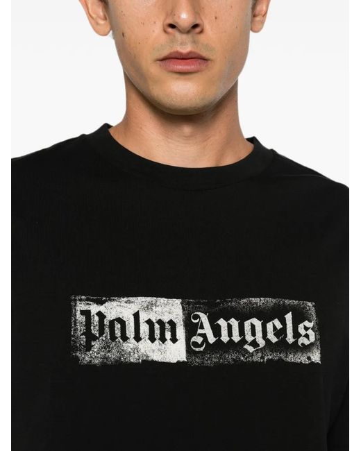 Palm Angels Black Stamp Logo Short-Sleeve T-Shirt for men