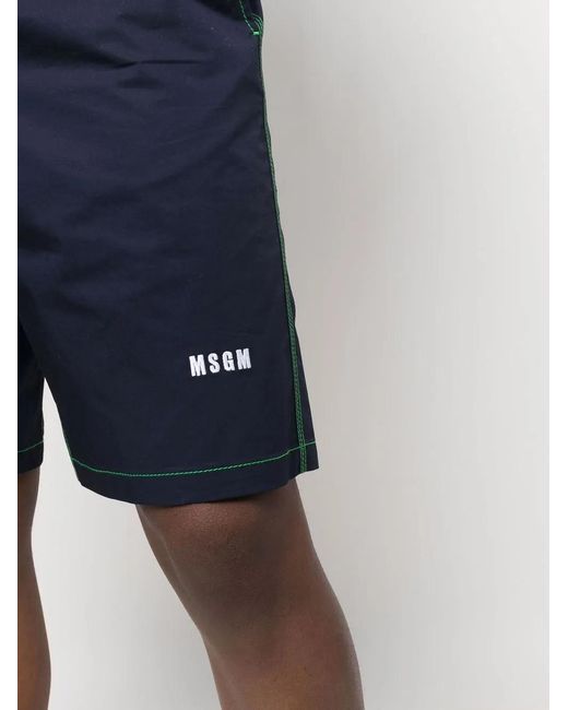 MSGM Blue Logo-Embroidered Track Shorts for men