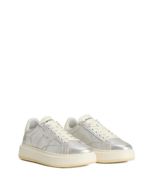 Woolrich White Metallic-Leather Platform Sneakers
