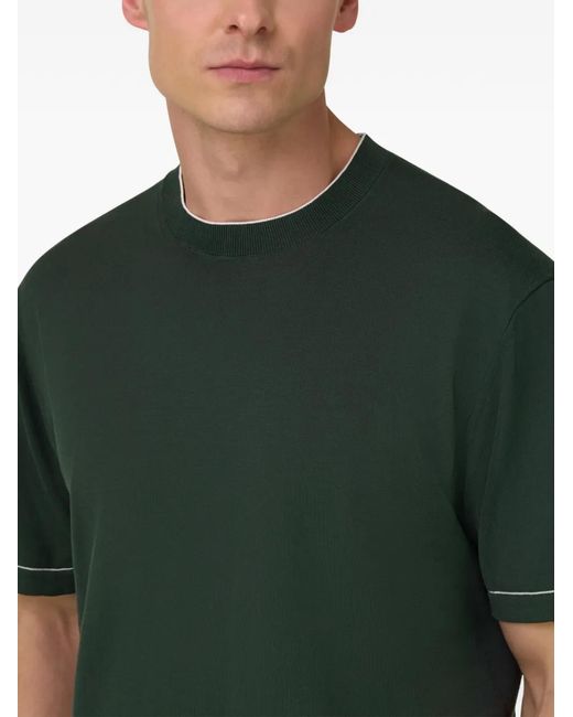 Boggi Green Contrast-Detail Crepe-Knit T-Shirt for men