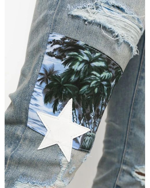 Amiri Blue Hawaiian Star Art Patch Skinny Jeans for men