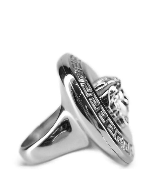 Versace Gray Medusa Greek-Key Ring