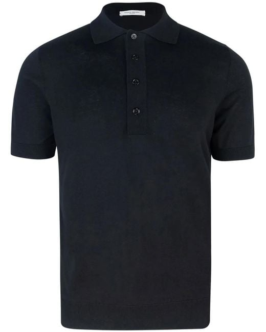 Paolo Pecora Black Fine-Knit Polo Shirt for men