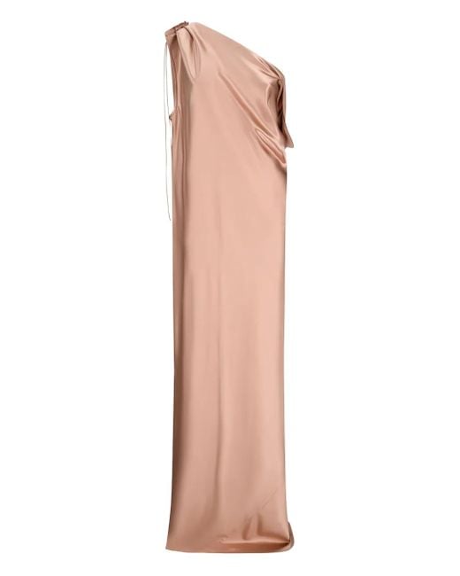 Max Mara Natural One-Shoulder Drape-Detail Maxi Dress
