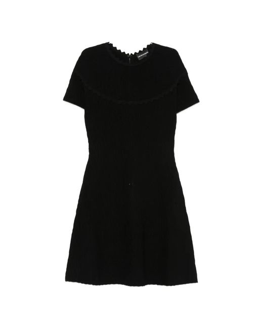 Emporio Armani Black Scallop-Edge Textured-Finish Mini Dress