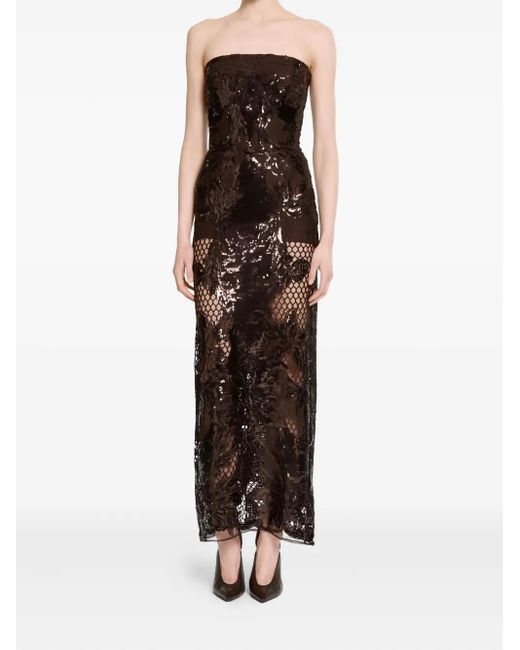Elie Saab Black Lace-Detail Maxi Dress
