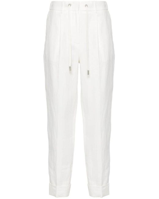 Peserico White Linen Chambray Tapered Trousers