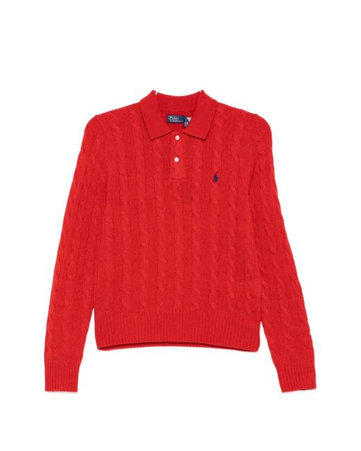 Polo Ralph Lauren Red Cable-Knit Polo Sweater