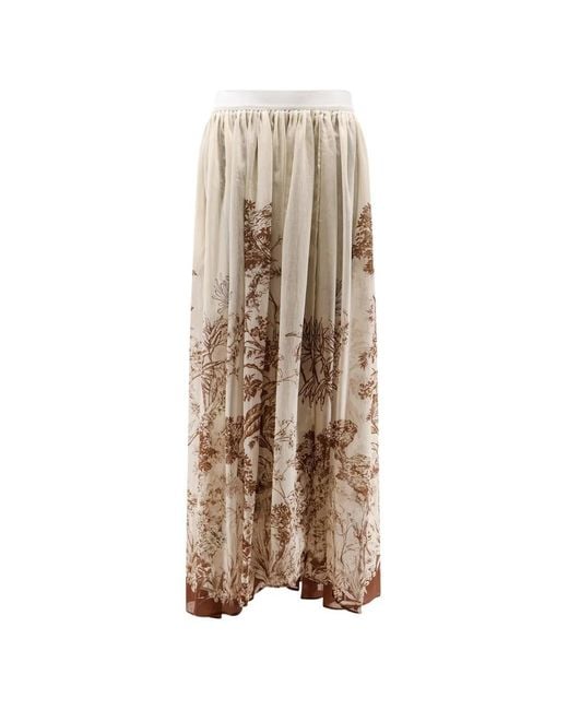 Co.Go Natural Floral-Print Gathered Long Skirt