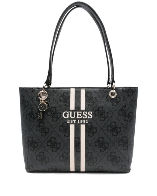 Guess Black Logo-Plaque Striped Tote Bag