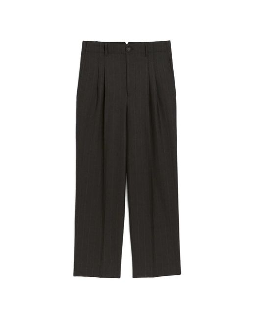 AMI Black High-Waisted Carrot-Fit Striped Wool Trousers for men