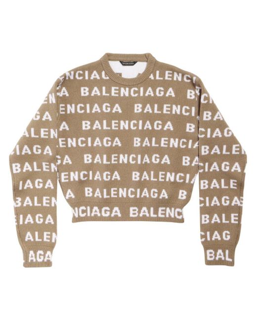 Balenciaga Natural Pullover mit Intarsien-Logo