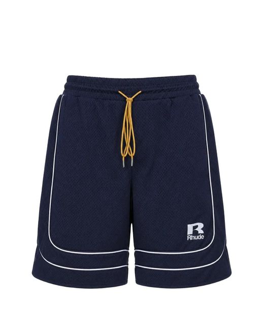Rhude Blue Logo-Print Mesh Shorts for men