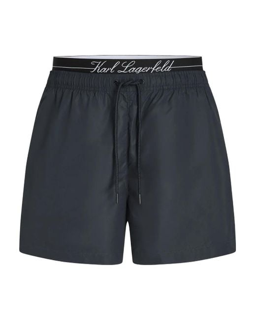 Karl Lagerfeld Blue Double-Waistband Swim Shorts for men