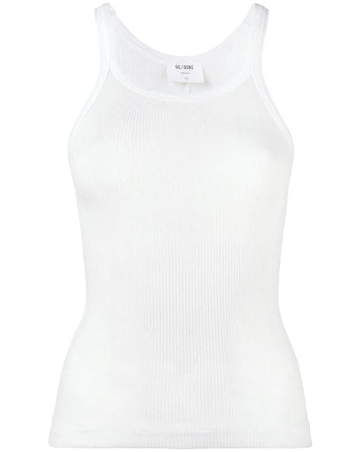 Re/done White Ribbed Tank Top