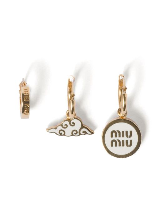 Miu Miu White Enamel-embellished Earrings (set Of Three)