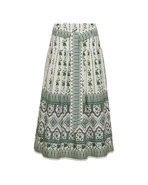 Cara Cara White Jiya Floral-Print Tiered Midi Skirt