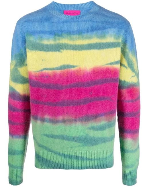 The Elder Statesman Pink Striped Tie-Dye Cashmere Jumper