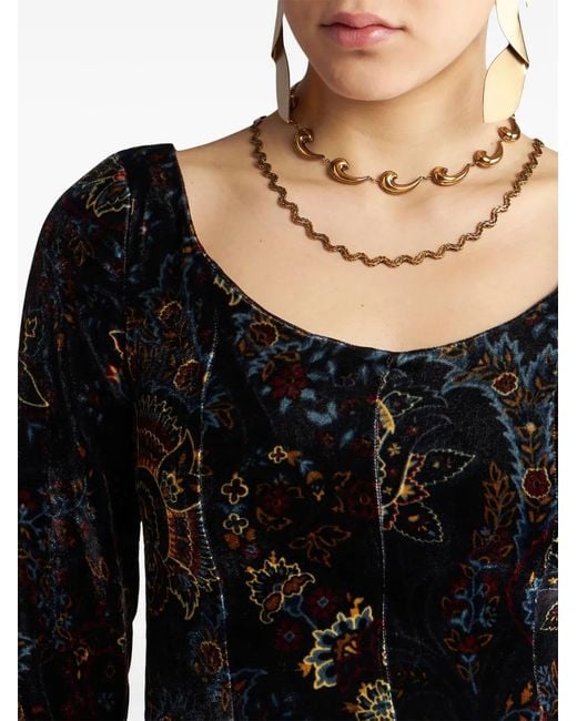 Etro Black Velted Printed Mini Dress