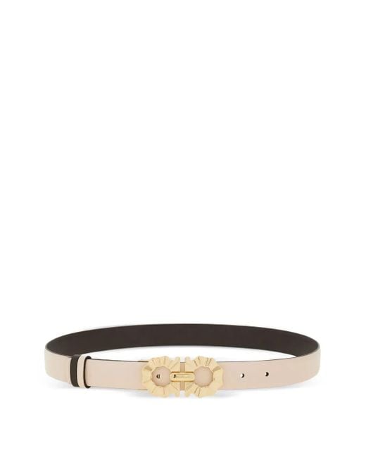 Cintura Reversibile Con Fibbia Gancini di Ferragamo in White
