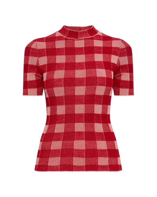 AMI Checkered Wool And Cotton Short-Sleeve Sweater