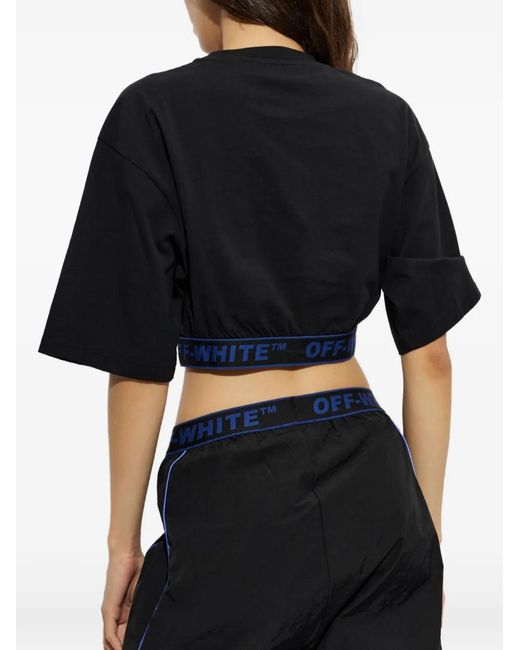 Off-White c/o Virgil Abloh Black Logo-Tape Cropped T-Shirt