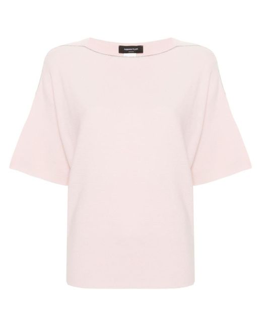 Fabiana Filippi Pink Lurex-trimmed Knitted T-shirt