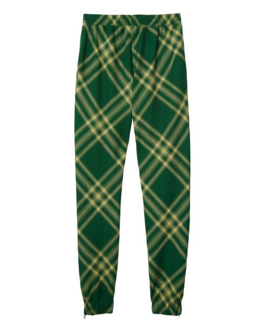 Burberry Green Checked Wool Track Pants for men