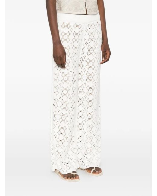 Bompard White Crocheted Elasticated-Wais Trousers