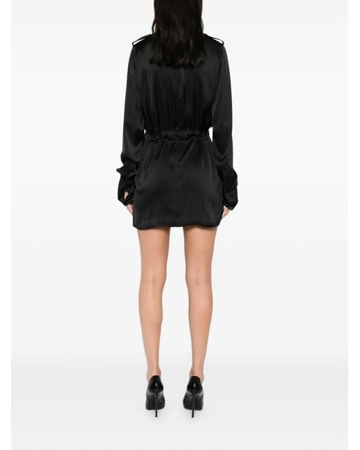 Saint Laurent Black Belted Flap-Pocket Shirt Dress