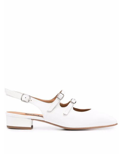 CAREL PARIS White Peche Buckled Slingback Pumps