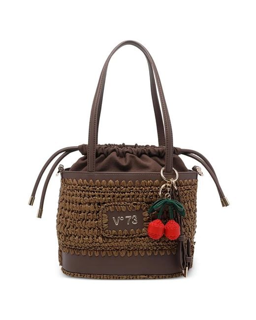 V73 Brown Alisya Charm Bucket Bag