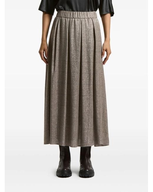 Peserico メタリックチェック プリーツスカート Brown