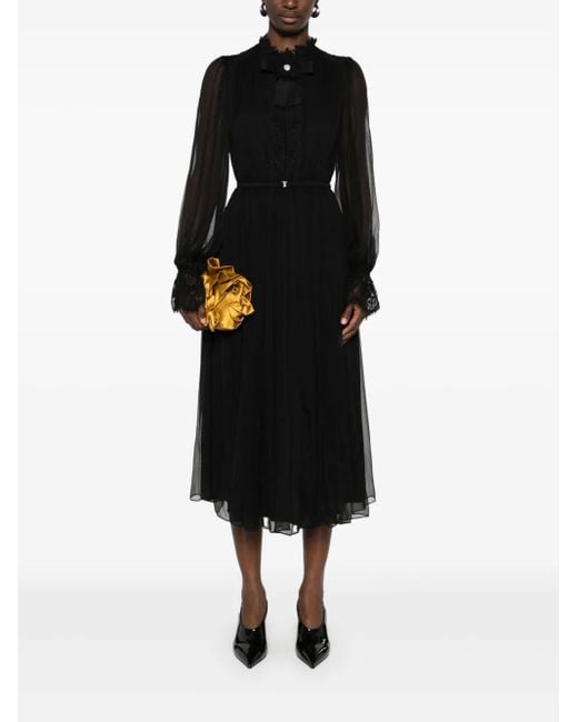 Nissa Black Crystal-Detail Silk Midi Dress