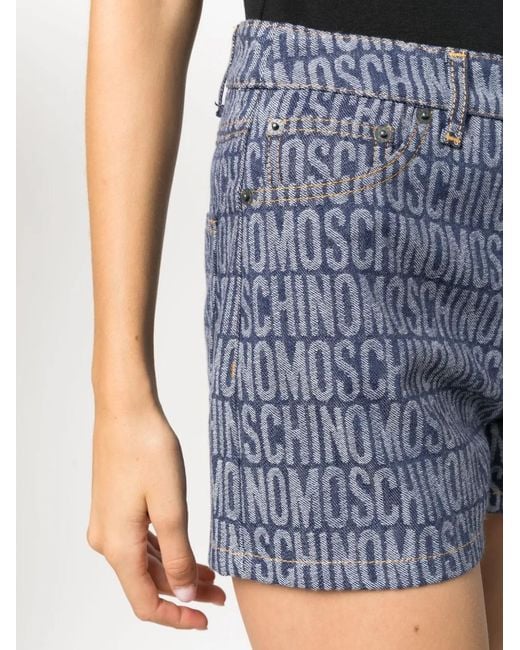 Moschino Blue Monogram-Jacquard Denim Shorts