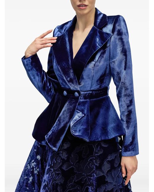ARAFTU Blue Ensemble Blazer En Velours Et Jupe En Dentelle