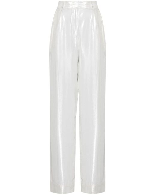Staud White Lamé-effect Silk-blend Trousers