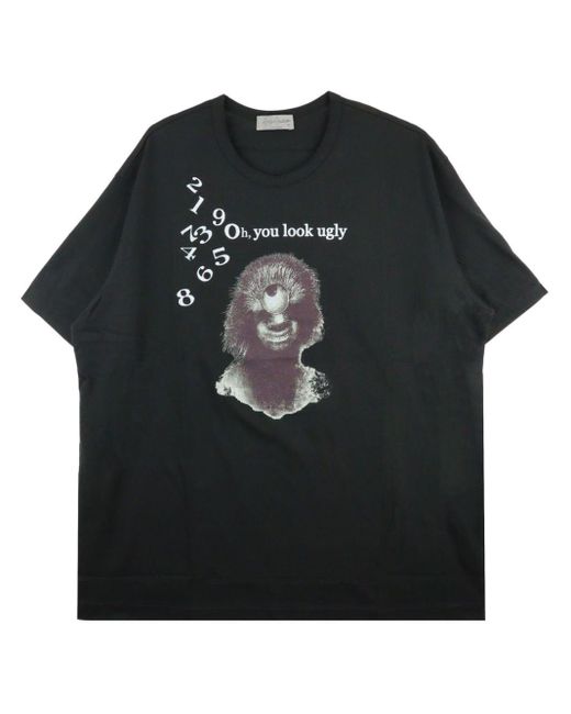 Yohji Yamamoto Black Graphic-print Cotton T-shirt for men