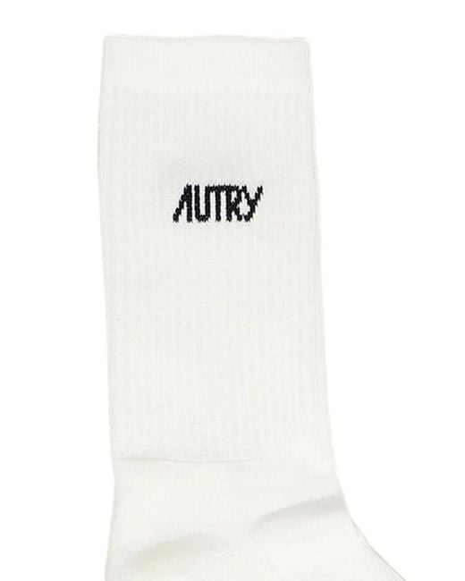 Autry White Embroidered-Logo Socks for men