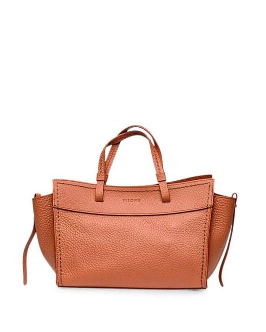VISONA Brown Grained-Leather Tote Bag
