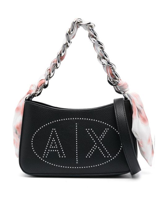 Armani Exchange Black Stud-embellished Logo Tote Bag