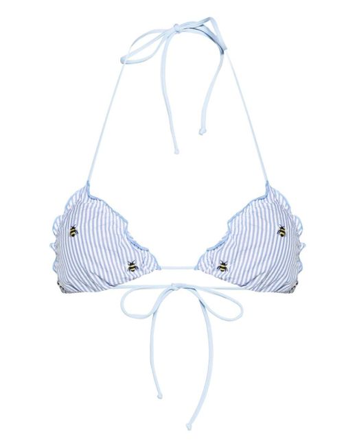 Mc2 Saint Barth Blue Sagittarius Striped Bikini Top