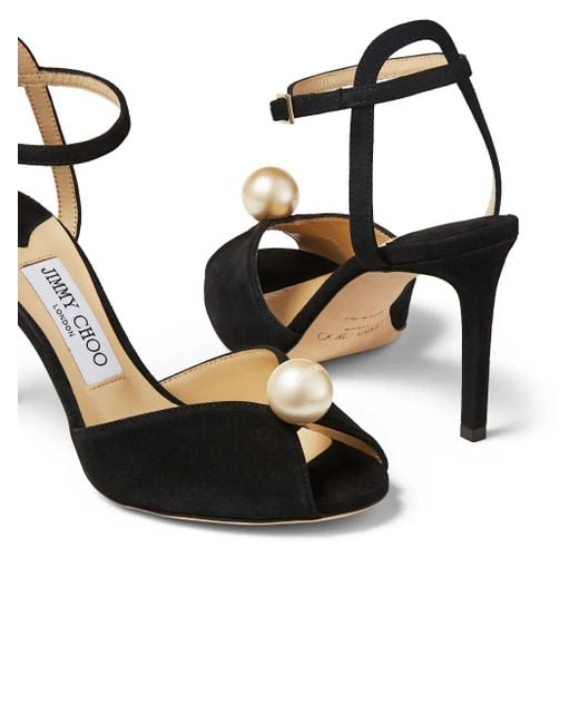 Jimmy Choo Black Sacora 85Mm Pearl-Embellished Sandals