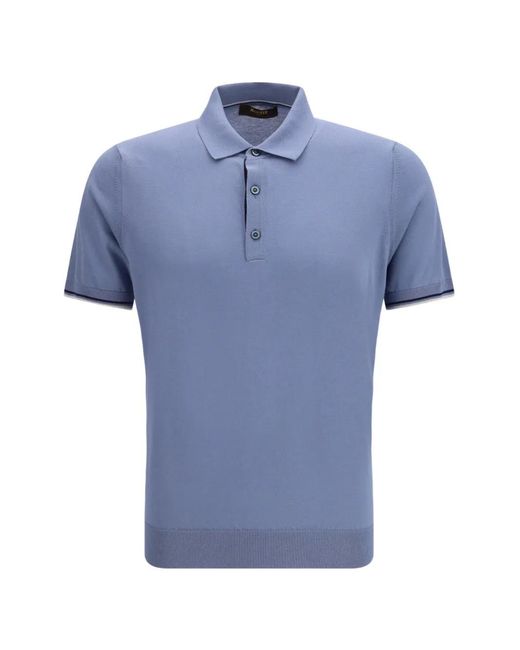 Moorer Blue Buttoned Short-Sleeve Polo Shirt for men