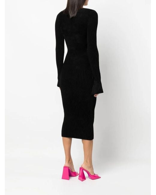 ANDREADAMO Black Cut-Out Ribbed Midi Dress