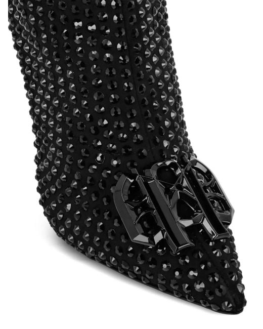 Philipp Plein Black Rhinestone Boots