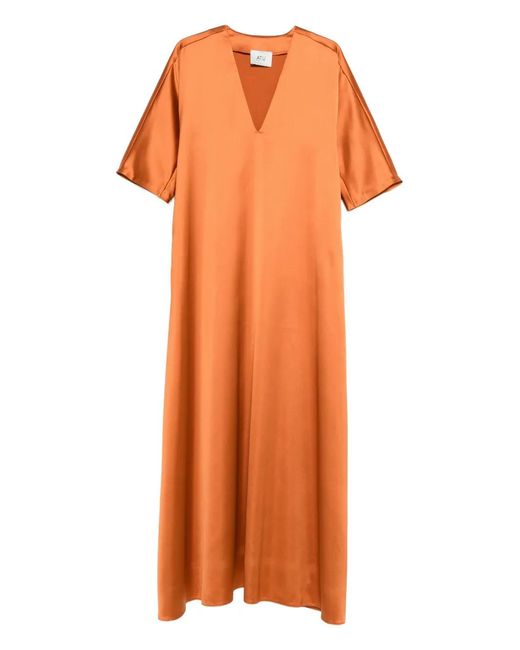 Atu Body Couture Orange Robe Longue En Satin À Col V